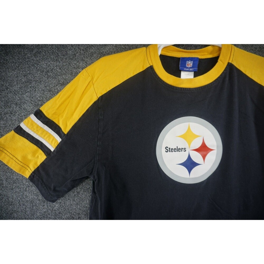 Pittsburgh Steelers T Shirt Mens Large Short Sleeve Black Gold RBK NFL Steelers